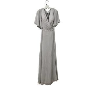 Marchesa Notte Bridesmaids draped-sleeve rear-cutout gown Size 16 Dove Gray